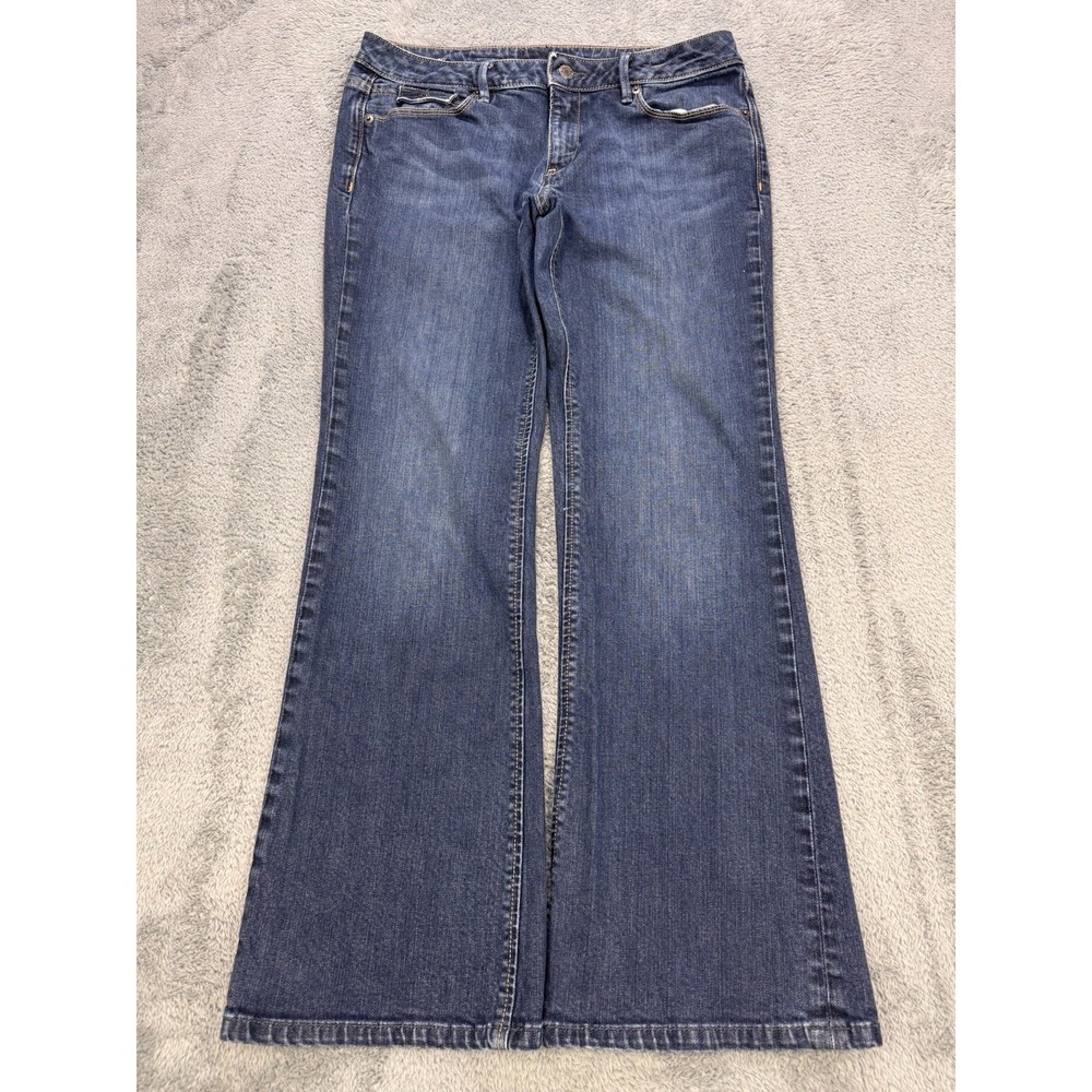 Banana Republic Jeans Women 32x30 Blue Whisker Destress Flare Flap Pkt Denim